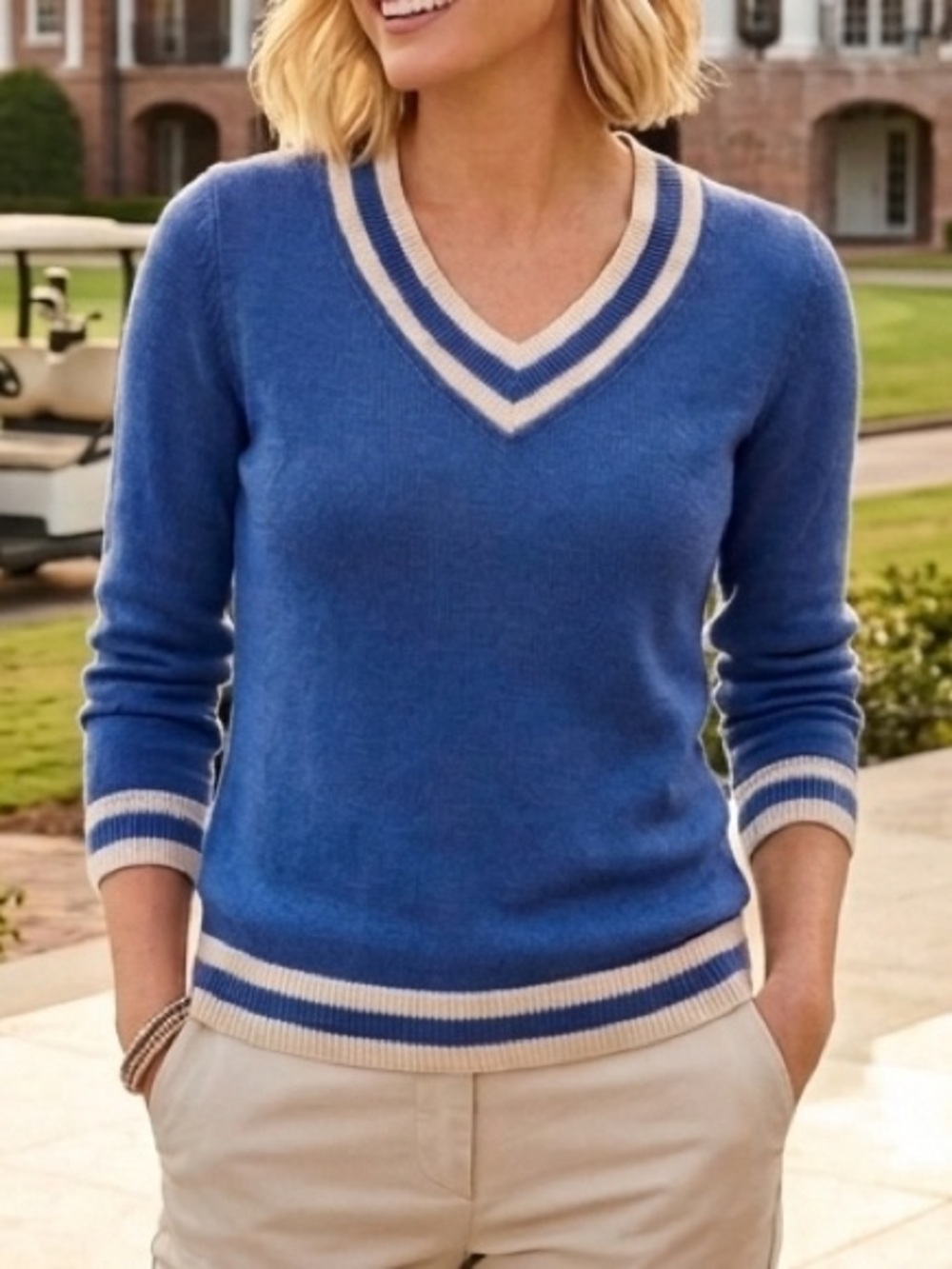 Talbots Linen V-Neck Classic Preppy Periwinkle Coastal Sweater XL NEW